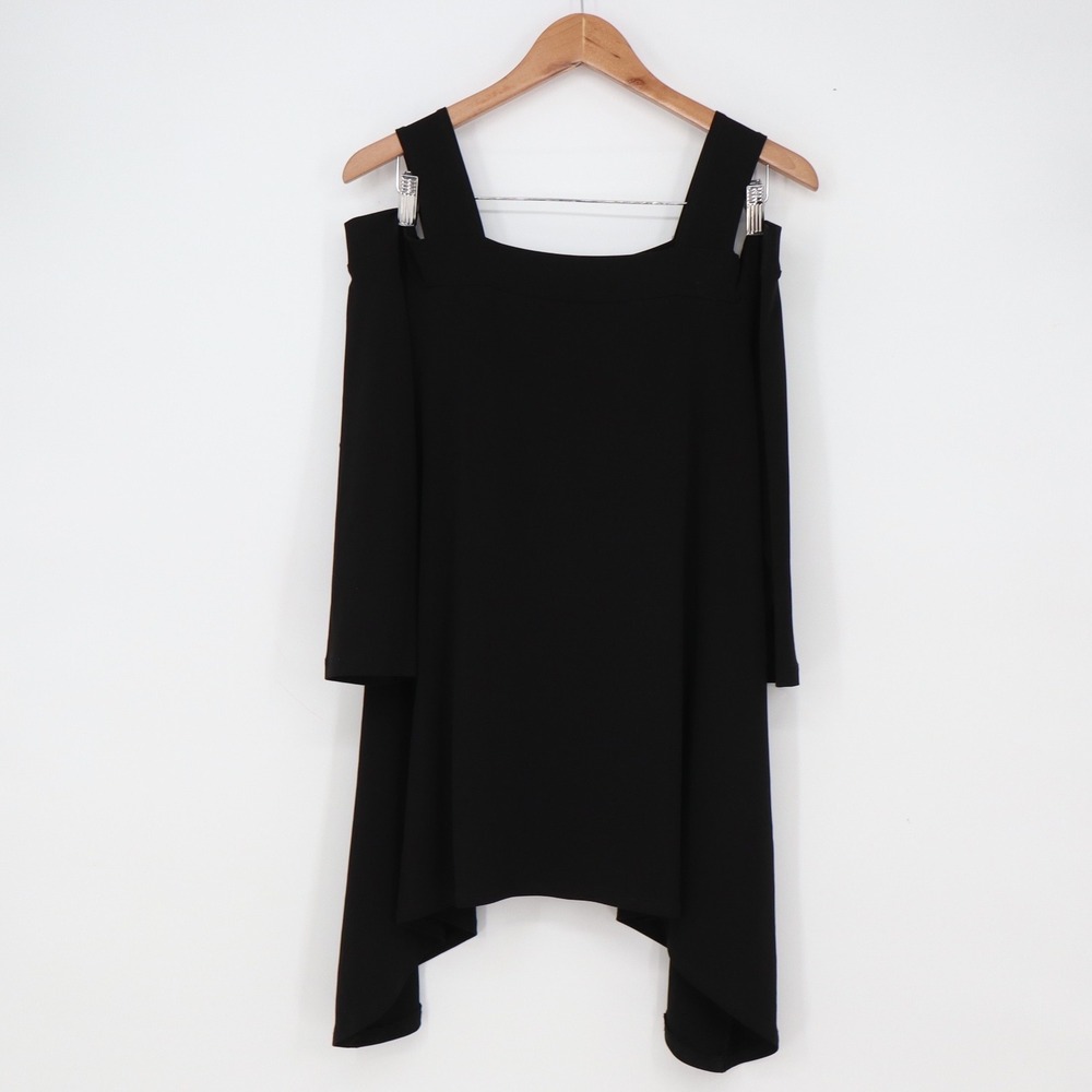 Clara Sunwoo Tunic Top Womens L Cold Shoulder Black Sharkbite Hem Excellent